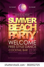 Typography Disco background. Summer beach party