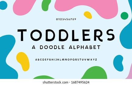 Typography doodle kids design. Vector illustration alphabet font.