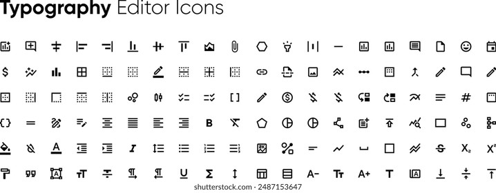 Conjunto de iconos del editor de tipografía. Icono de contorno editable de Diseño gráfico aislado en Ilustración vectorial plana de fondo blanco