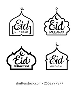 Typography Eid Mubarak Vector Design, Eid Mubarak Black and White calligraphy. Isolated text in black color.