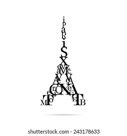 Typography Eiffel Tower, vector illustration