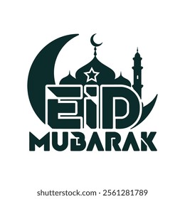 Typography English, Arabic Eid Mubarak Banner Design