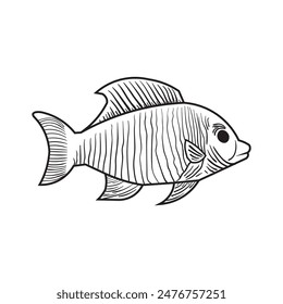 Typography fish vector illustration with black outlen