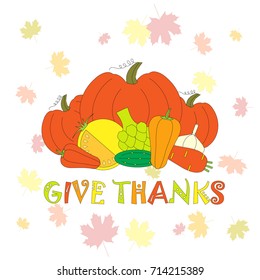 Typography flat design banner Give thanks for Thanksgiving day stock vector illustration