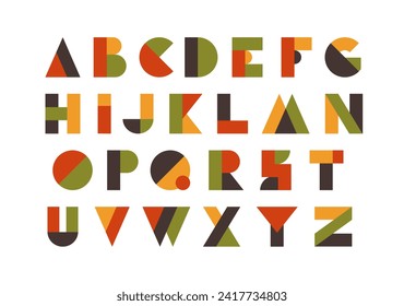 Typography font with geometric alphabet. Modern abstract typeface design with letters  in geometry style. Set of English characters and digits, vector illustration