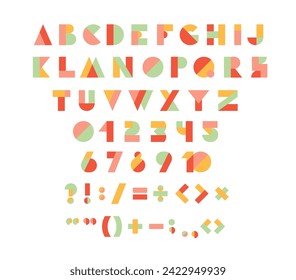 Typography font with geometric alphabet. Modern abstract typeface design with letters and numbers in geometry style. Set of English characters and digits, vector illustration