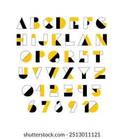 Typography font with geometric alphabet. Modern abstract typeface design with letters and numbers in geometry style. Set of English characters and digits, vector illustration