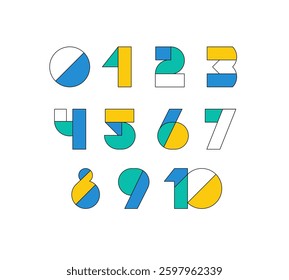 Typography font with geometric numbers set. Modern abstract typeface design in geometry style. Set of math symbols from zero to 9, vector illustration