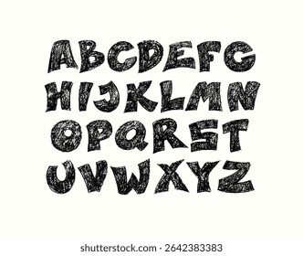 Typography font with scribble alphabet. Modern abstract typeface design with letters in crayon style. Set of English alphabet, school kid vector illustration