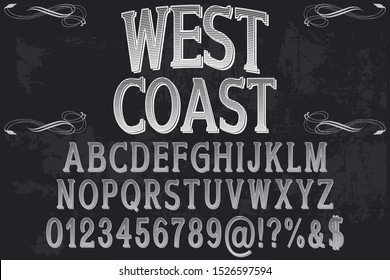 Typography font uppercase and numbers. vector illustrator vector typeface old style named west coast any design