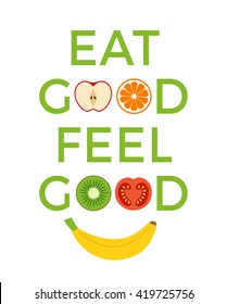 Typography with food icons vector. Healthy concept illustration.