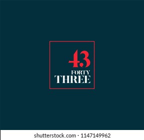 Typography forty three, Digit 43 logo icon vector template. 
