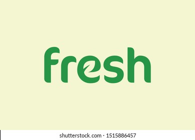 typography of fresh with leaf in letter e ready to use