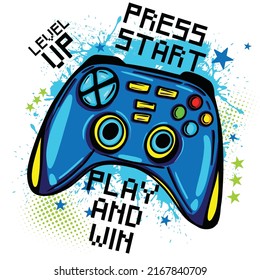 Typography gamer print with joystick. For boys graphic tees