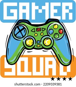 Typography gamer print with joystick. For boys graphic tees