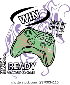 Typography gamer print with joystick. For boys graphic tees