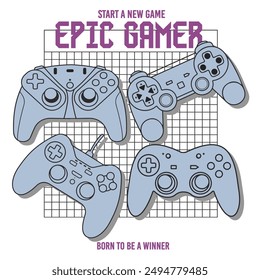 Typography gamer print with joystick. For boys graphic tees