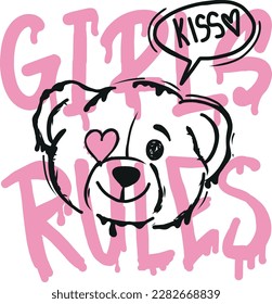. typography Girls print with slogan and teddy bear. hand drawn toy bear, cute girls vector background for graphic tees, kids wear. apparel, surface print and more
 - Shutterstock ID 2282668839