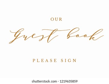 Typography gold on white wedding sign text graphic vector for guest book