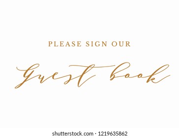 Typography gold on white wedding sign text graphic vector for guest book