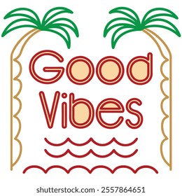 Typography Good Vibes Only: Wavy Colorful Design Vector Art Illustration for T-Shirt Design