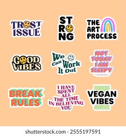 The Typography Good Vibes Stickers Design collection is all about spreading positivity and radiating good energy.