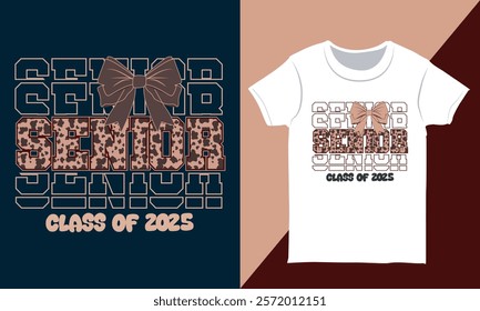 Typography Graduation T-shirt Design Graphic, Coquette Bow Vector, Senior Coquette Bow Class of 2025 Shirt