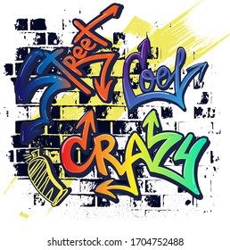 typography graffiti print. 
graffiti on the wall. background for boys
