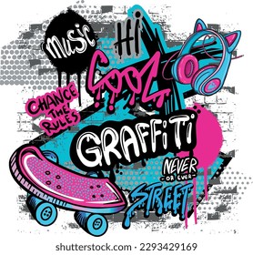 typography graffiti print. 
graffiti on the wall. background for girls