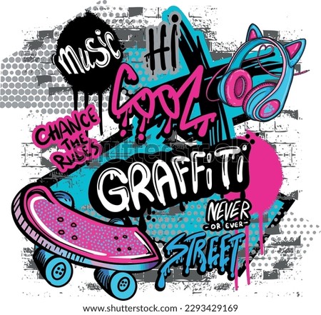 typography graffiti print. 
graffiti on the wall. background for girls