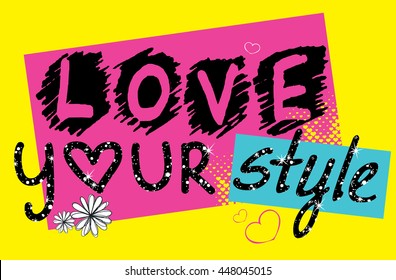 Typography graphic print, Abstract fashion drawing for t-shirts. creative design for girls. Fashion illustration in modern style for clothes. Girlish print