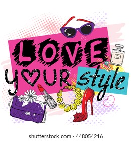 Typography graphic print, Abstract fashion drawing for t-shirts. creative design for girls. Fashion illustration in modern style for clothes. Girlish print