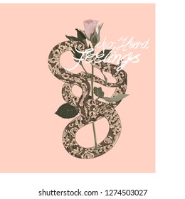 Typography graphic print with snake and rose