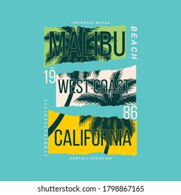 typography graphic summer t-shirt print design vector illustration with palms leaf