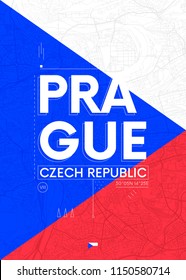 Typography graphics color poster with a map of Prague, Vector travel illustration