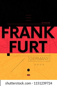 Typography graphics color poster with a map of Frankfurt, Vector travel illustration