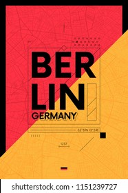 Typography graphics color poster with a map of Berlin, Vector travel illustration