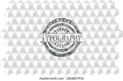Typography grey emblem with cube white background. 