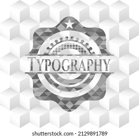 Typography grey emblem. Retro with geometric cube white background. 