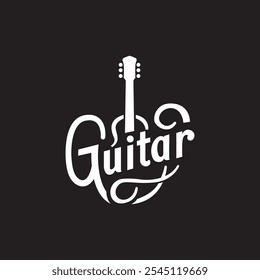 Tipografía del diseño del logotipo del texto de la guitarra adecuado para la marca de música, tienda y estudio