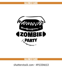 Typography Halloween badge. Black badge isolated on white background. Element of design for Halloween. Vector illustration