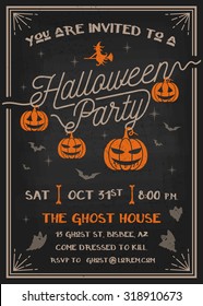 Typography Halloween Party Invitation card with scary pumpkins design. Grunge texture easy to remove. Vector illustration