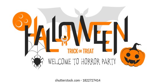 Typography Halloween party poster with jack o lantern. Halloween background