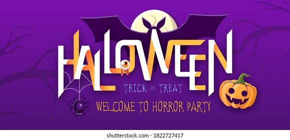 Typography Halloween party poster with jack o lantern. Halloween background