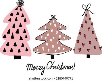 typography hand drawn christmas tree postcard