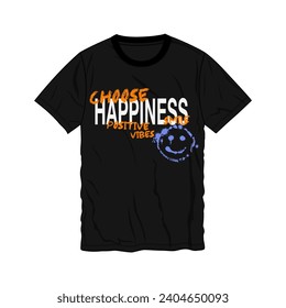 Typography happiness t shirt design vector illustration ready to print isolated on black template views
