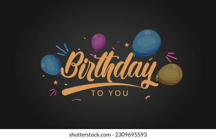  Typography of Happy Birthday vector design for greeting cards and poster with balloon, confetti and gift box, cake .Design template for birthday celebration.