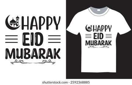 Typography happy Eid Mubarak T shirt black and white design vector file