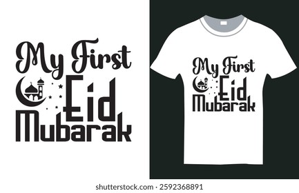 Typography happy Eid Mubarak T shirt black and white design vector file