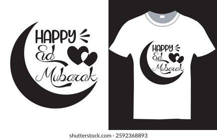 Typography happy Eid Mubarak T shirt black and white design vector file